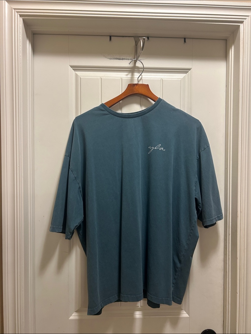 YoungLA Teal m Oversized Script Logo Tee
